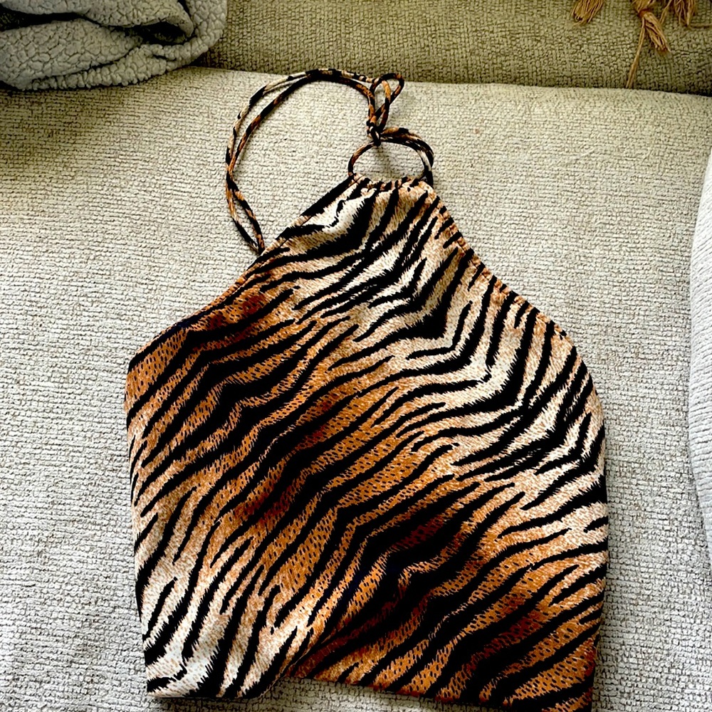 12th tribe size zebra print halter silk top
